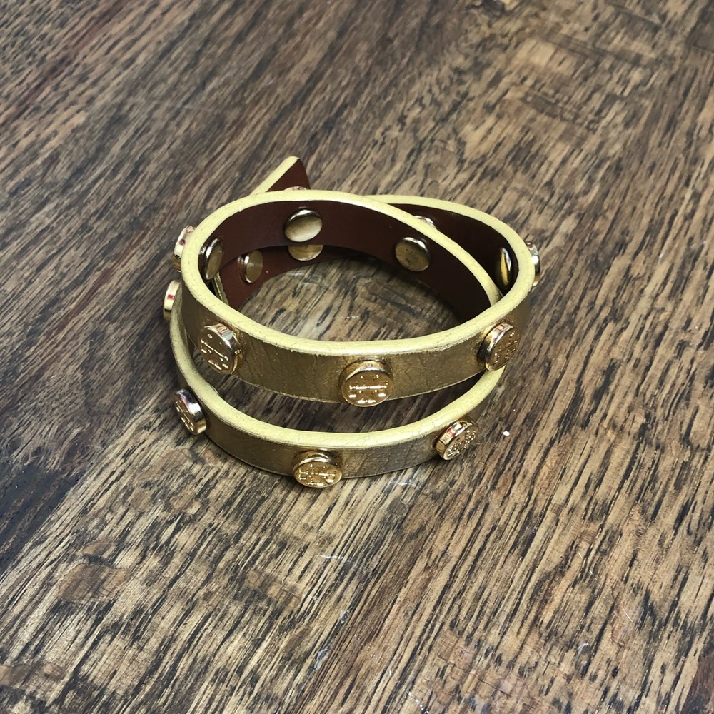 Tory Burch logo stud wrap leather bracelet